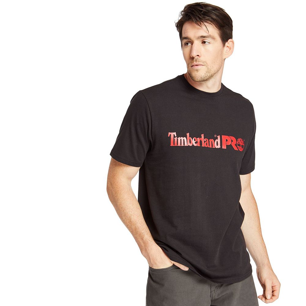 Timberland Mens T-Shirts PRO® Short Sleeve Base Plate Wicking Logo - Black - India EG4578306